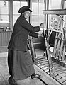 A woman railway worker operating the signals