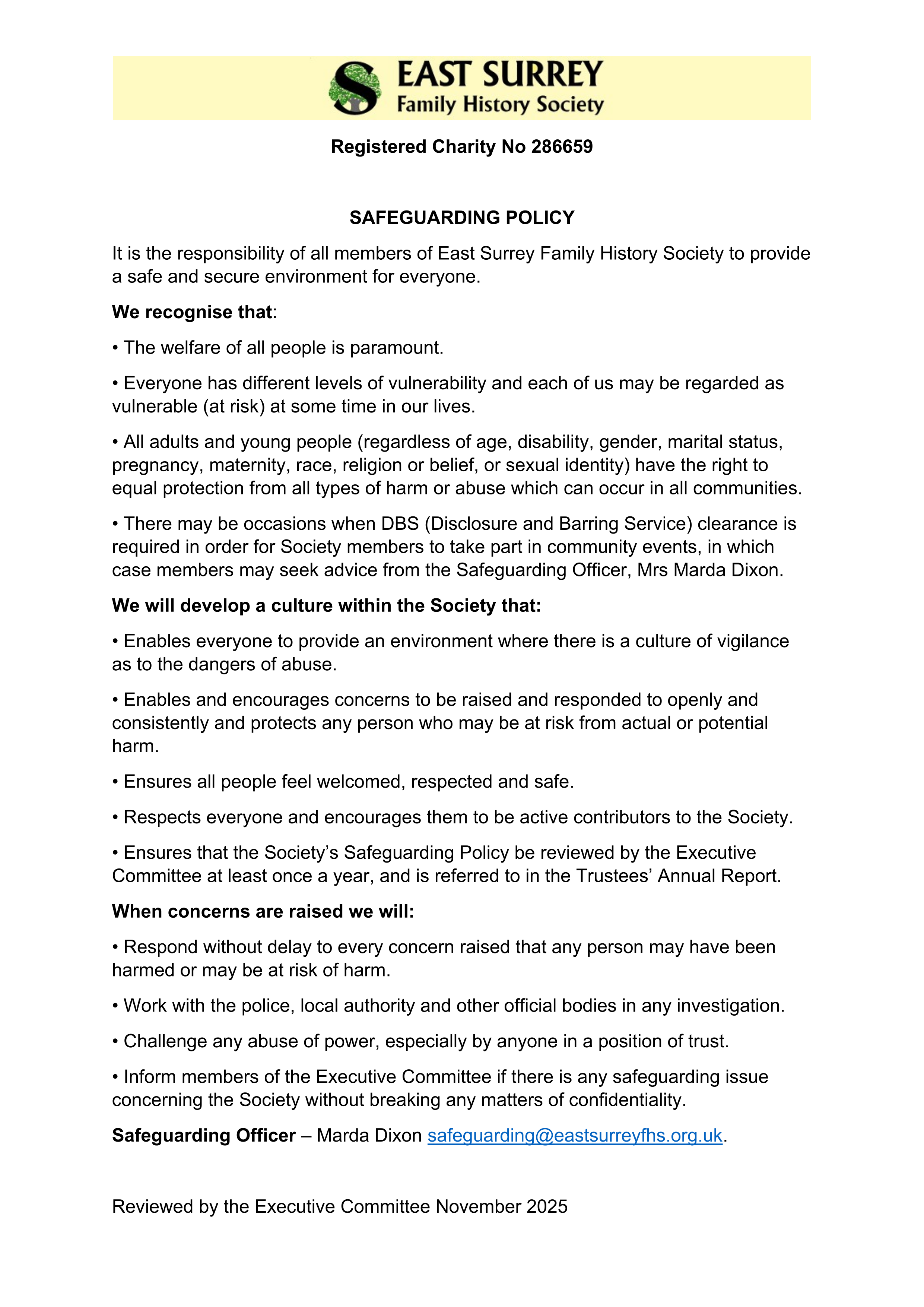 ESFHS Safeguarding Policy